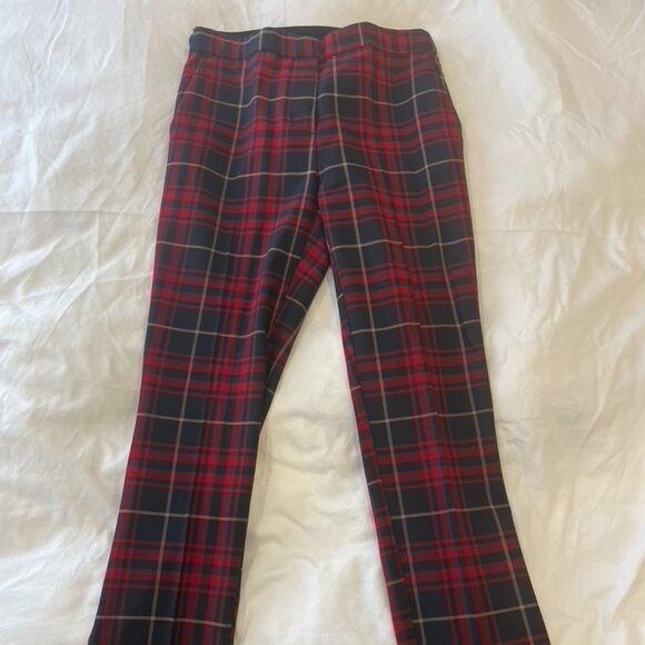 Zara Plaid Check Red and Navy Trousers Size  Small - Picture 3 of 5